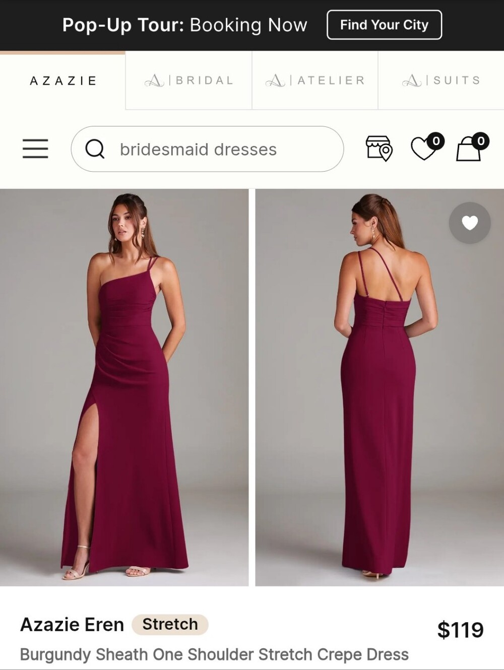 Azazie Eren Burgundy One-Shoulder Sheath Gown
